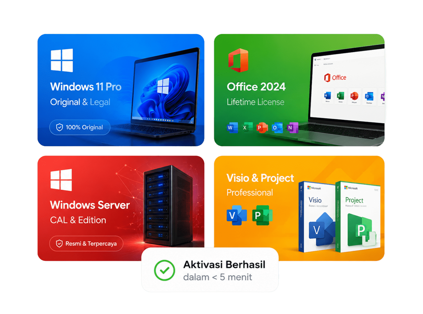Produk lisensi Microsoft: Windows, Office, Windows Server, Visio & Project